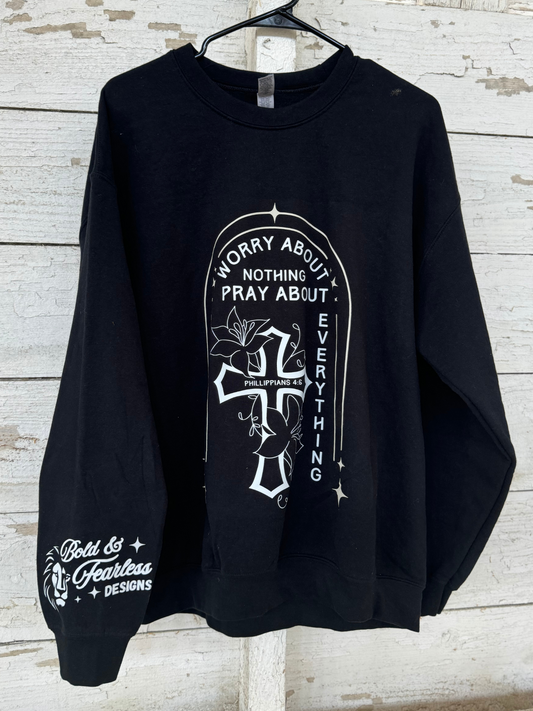 Philippians 4:6 Worry About Nothing Woman's Crewneck Black Sweatshirt