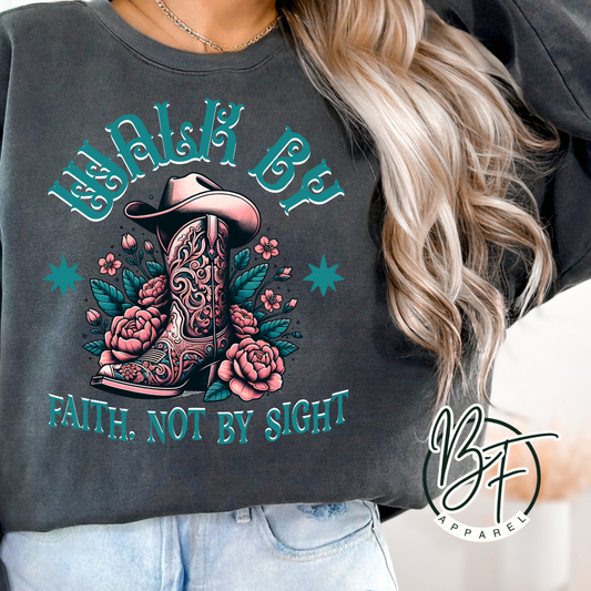 Crewneck Western Walk by Faith, Cowgirl Boots, Christian, Christian Gift, Sweatshirt