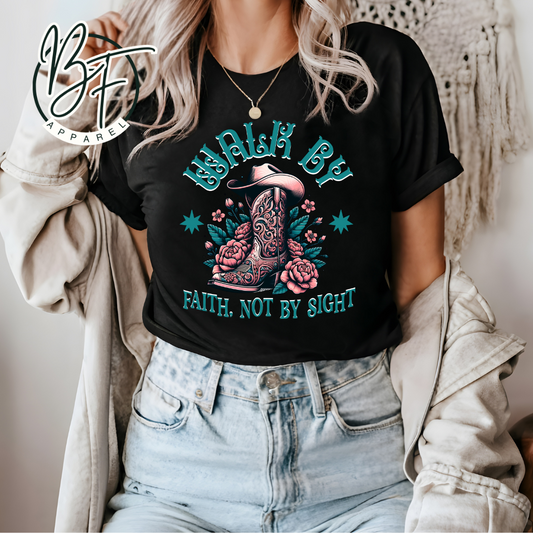 Western Christian Walk by Faith Not by Sight Tee, Christian Gift