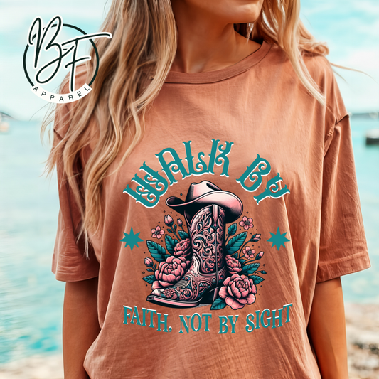 Western Christian Walk by Faith Not by Sight Tee, Christian Gift