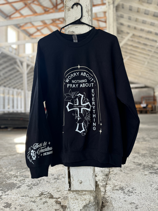 Philippians 4:6 Worry About Nothing Woman's Crewneck Black Sweatshirt