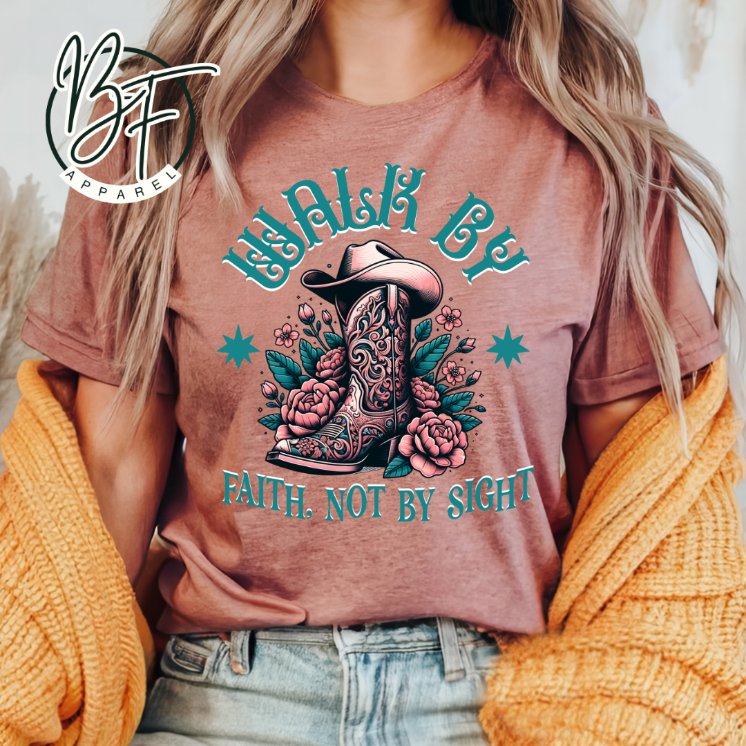Western Christian Walk by Faith Not by Sight Tee, Christian Gift