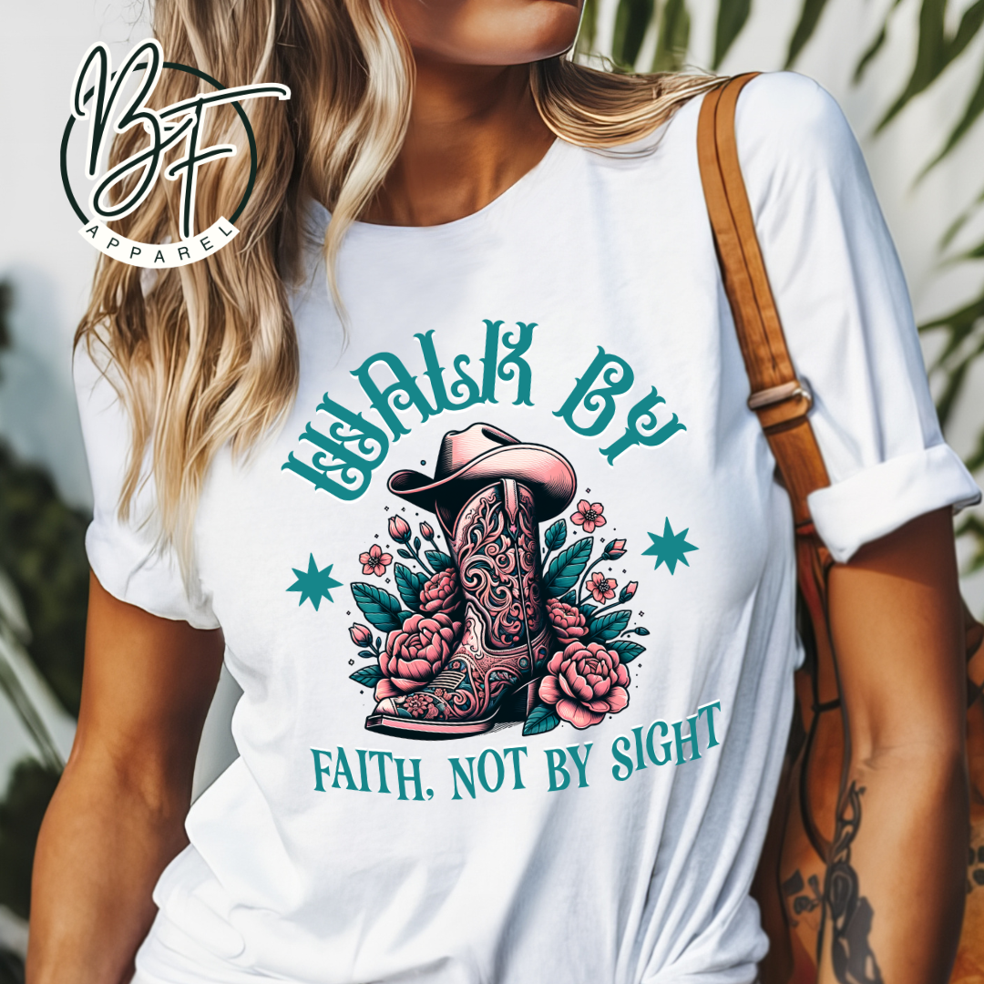 Western Christian Walk by Faith Not by Sight Tee, Christian Gift